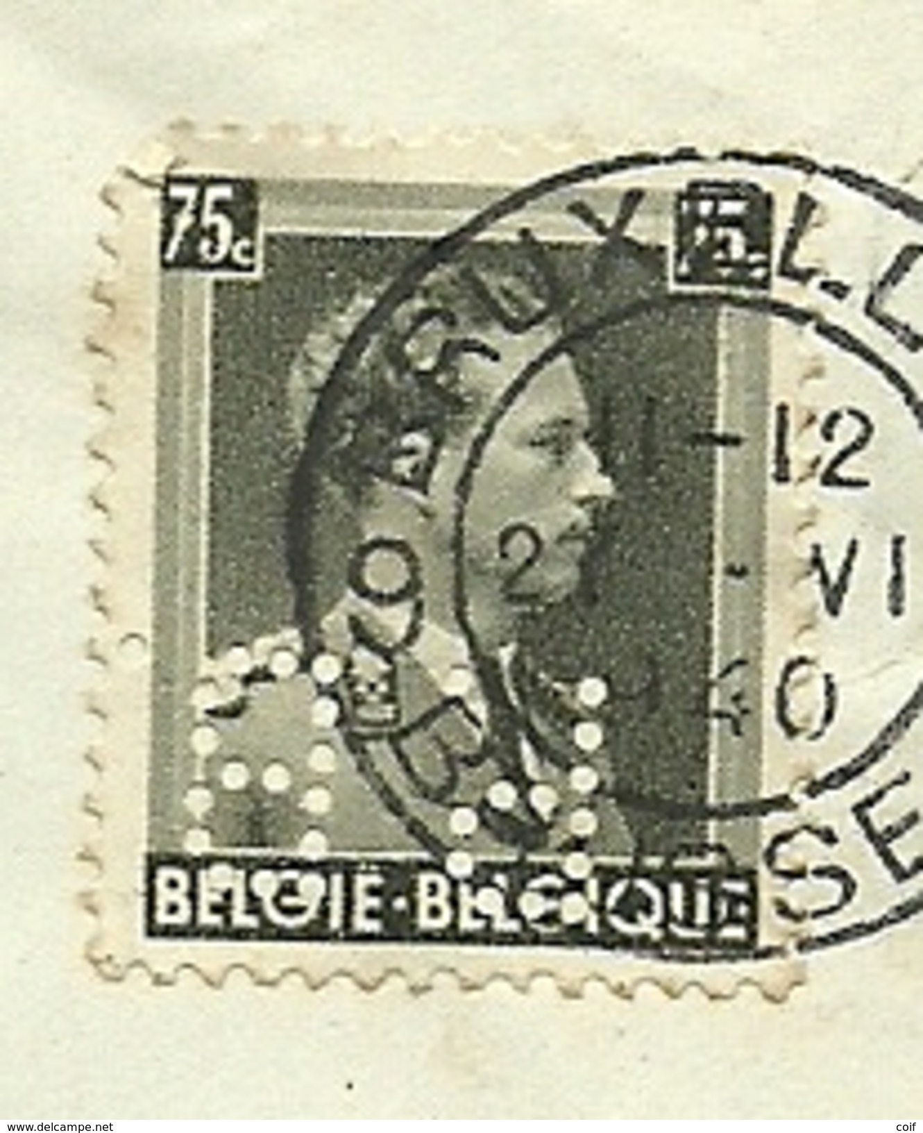 480 Op Brief Met Stempel BRUSSEL, Firmaperforatie (perfin) " P.B. " Van Compagnie De Bruxelles - 1934-51