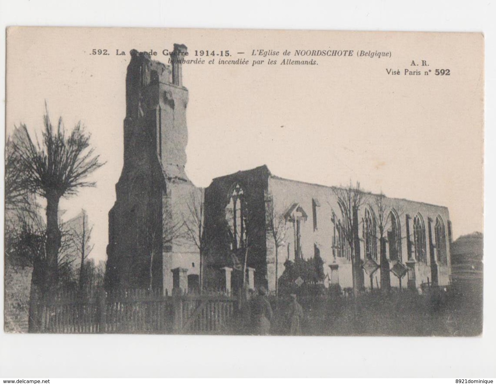 La Grande Guerre 1914-15 L´Eglise De NOORDSCHOTE Bombardée Et Incendiée Par Les Allemands ( Lo-reninge) - Gelopen 1916 - Lo-Reninge