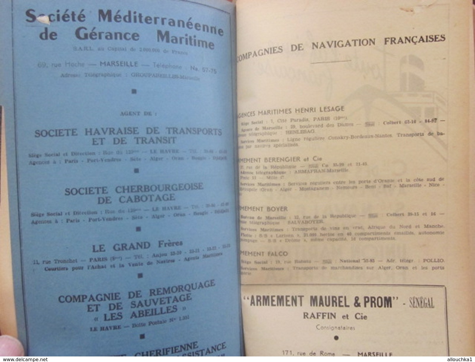 1949 Guide Port Marseille-Méditerranée-Nice-Cannes-Toulon-P.Vendres-Sète-Scaphandrier-Navire-Pub-Cie Maritime-Chemin fer