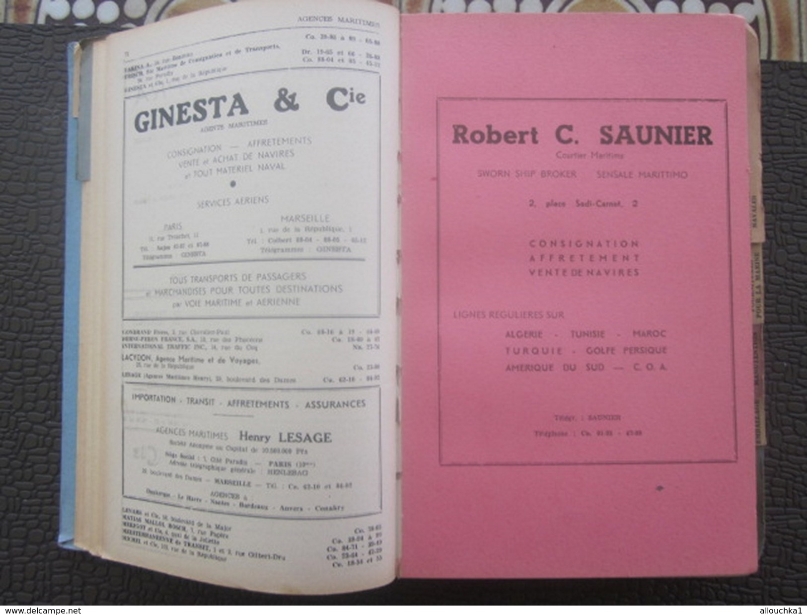 1949 Guide Port Marseille-Méditerranée-Nice-Cannes-Toulon-P.Vendres-Sète-Scaphandrier-Navire-Pub-Cie Maritime-Chemin fer