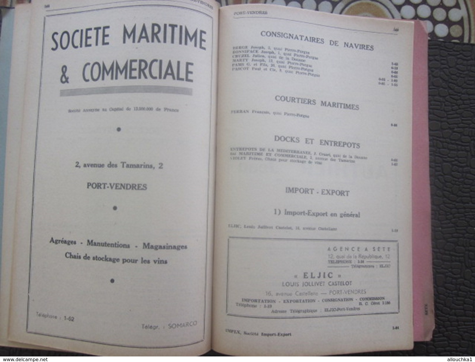 1949 Guide Port Marseille-Méditerranée-Nice-Cannes-Toulon-P.Vendres-Sète-Scaphandrier-Navire-Pub-Cie Maritime-Chemin fer