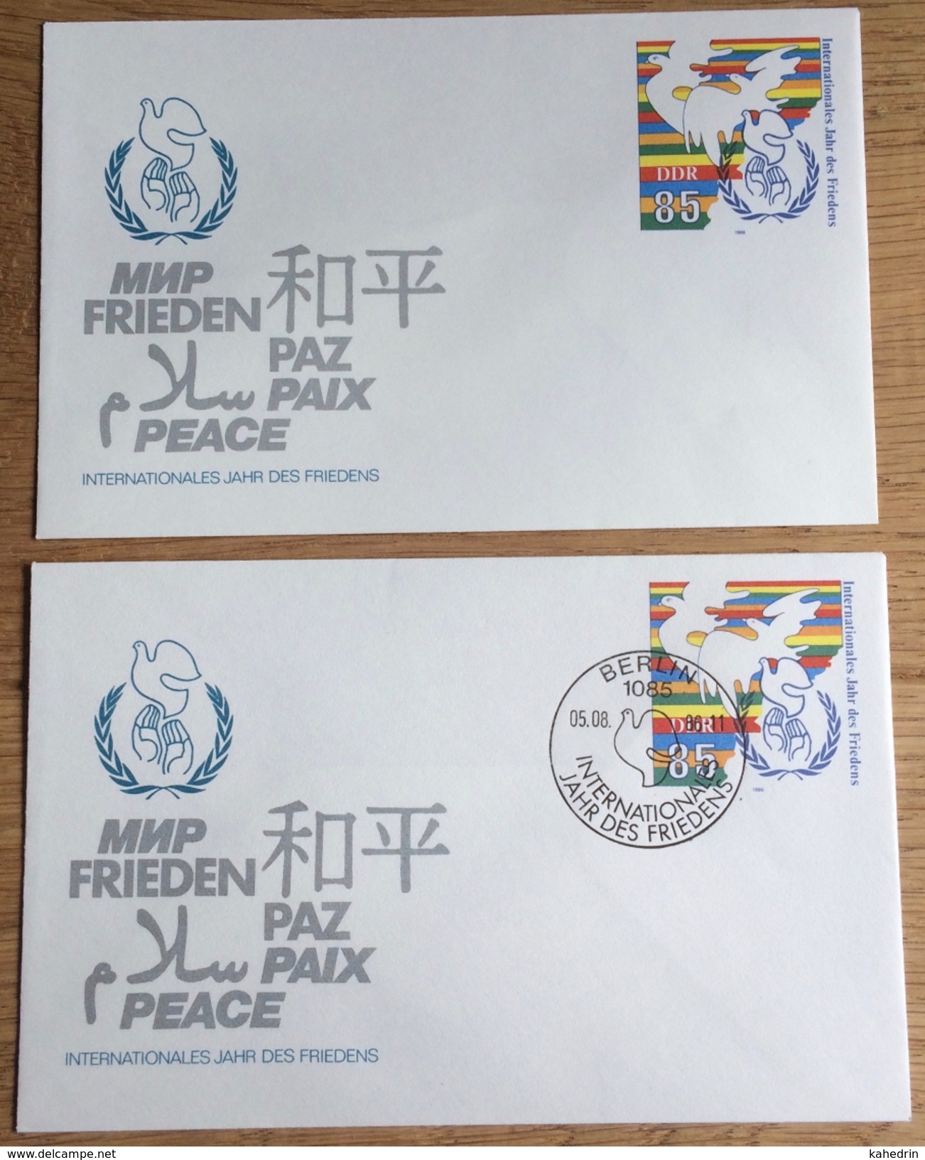 DDR 1986, Berlin 1085, 2 Covers, Special Cancel: Jahr Des Friedens Paz Paix Peace Dove ** / (o) - Buste - Usati