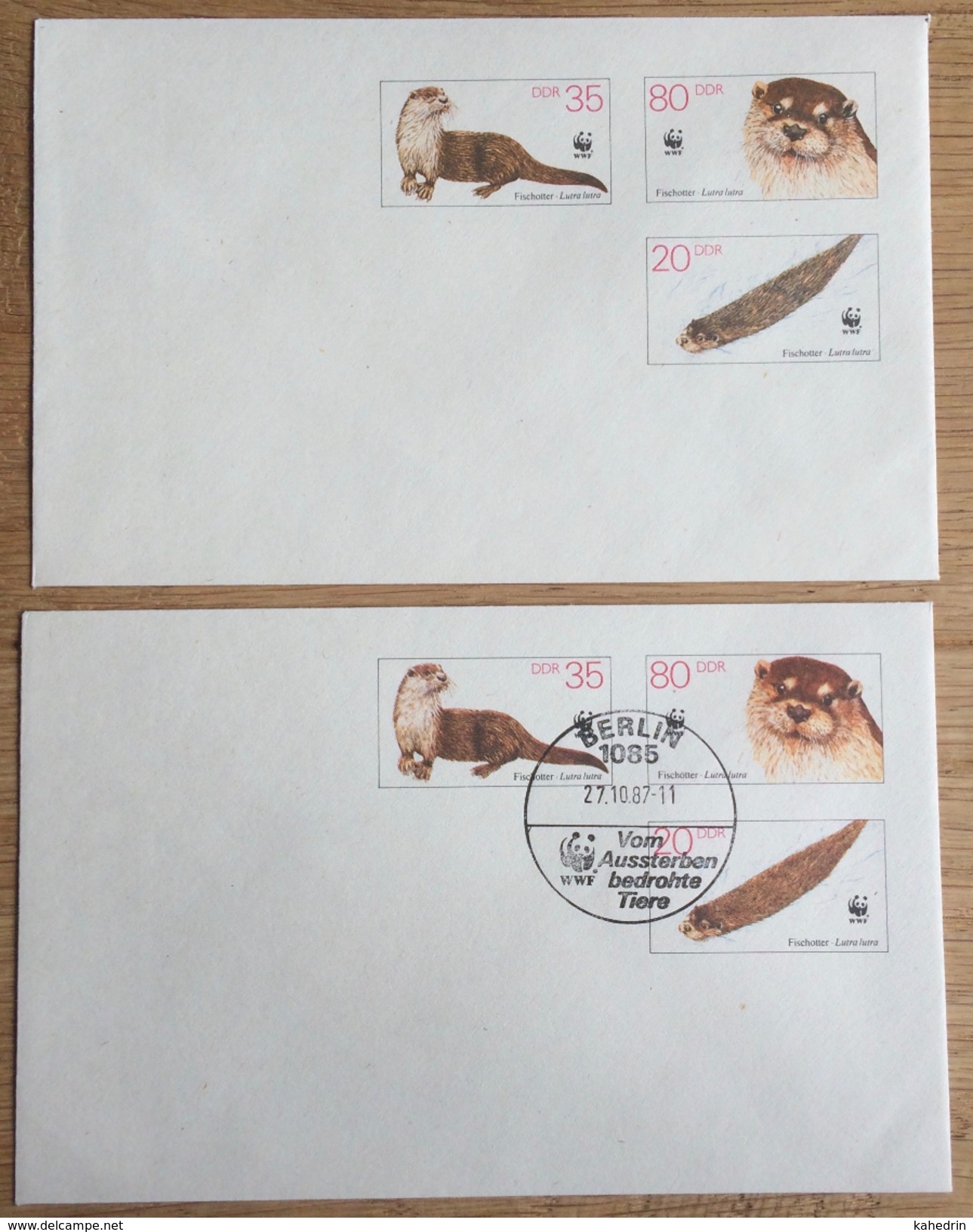 DDR 1987, Berlin 1085, 2 Covers, Otter, Special Cancel: WWF Vom Aussterben Bedrohte Tiere, Panda ** / (o) - Enveloppes - Oblitérées