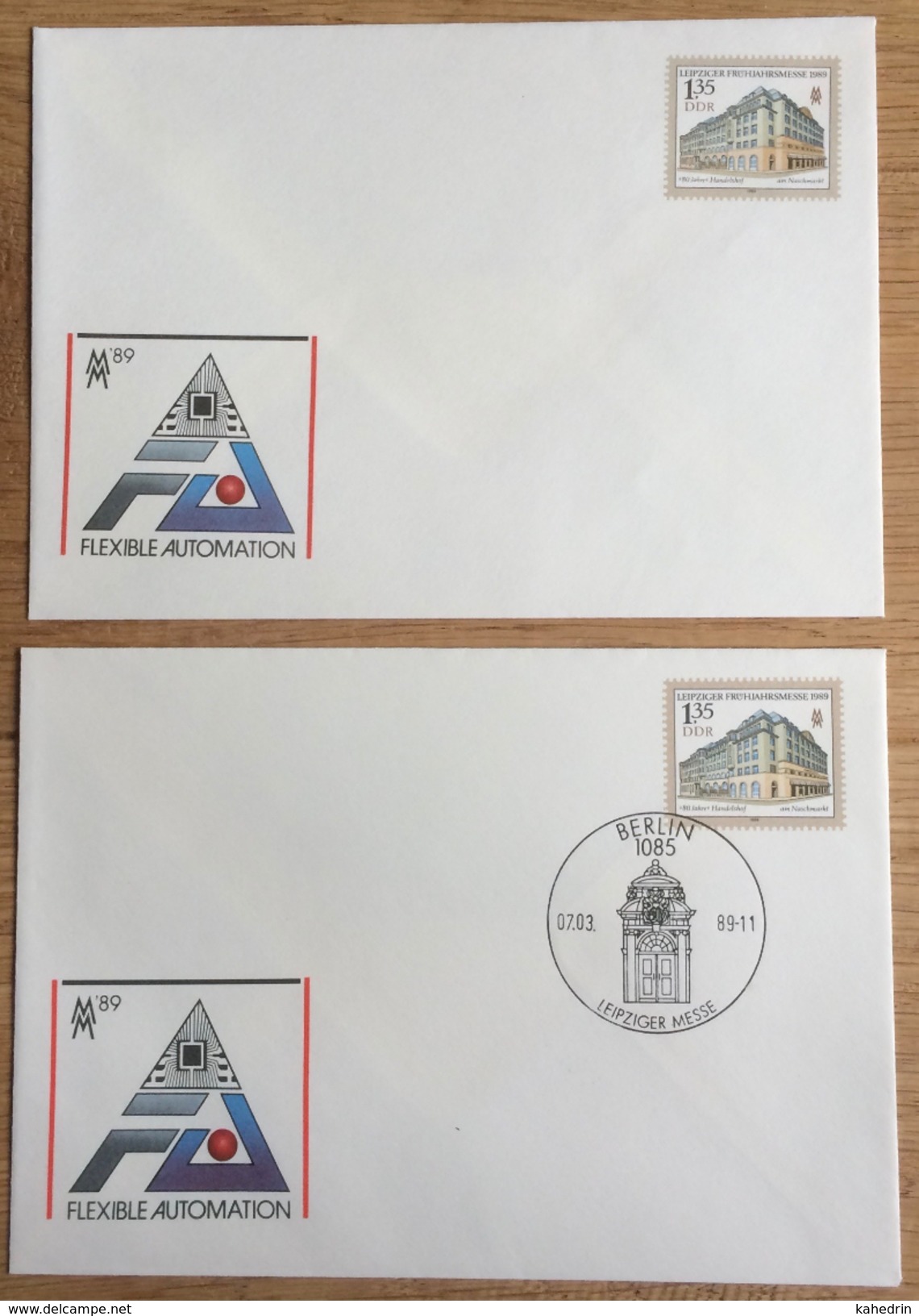 DDR 1989, 2 Covers, Special Cancel: Leipziger Messe, Flexible Automation Triangle Handelshof Am Naschmarkt ** / (o) - Enveloppes - Oblitérées