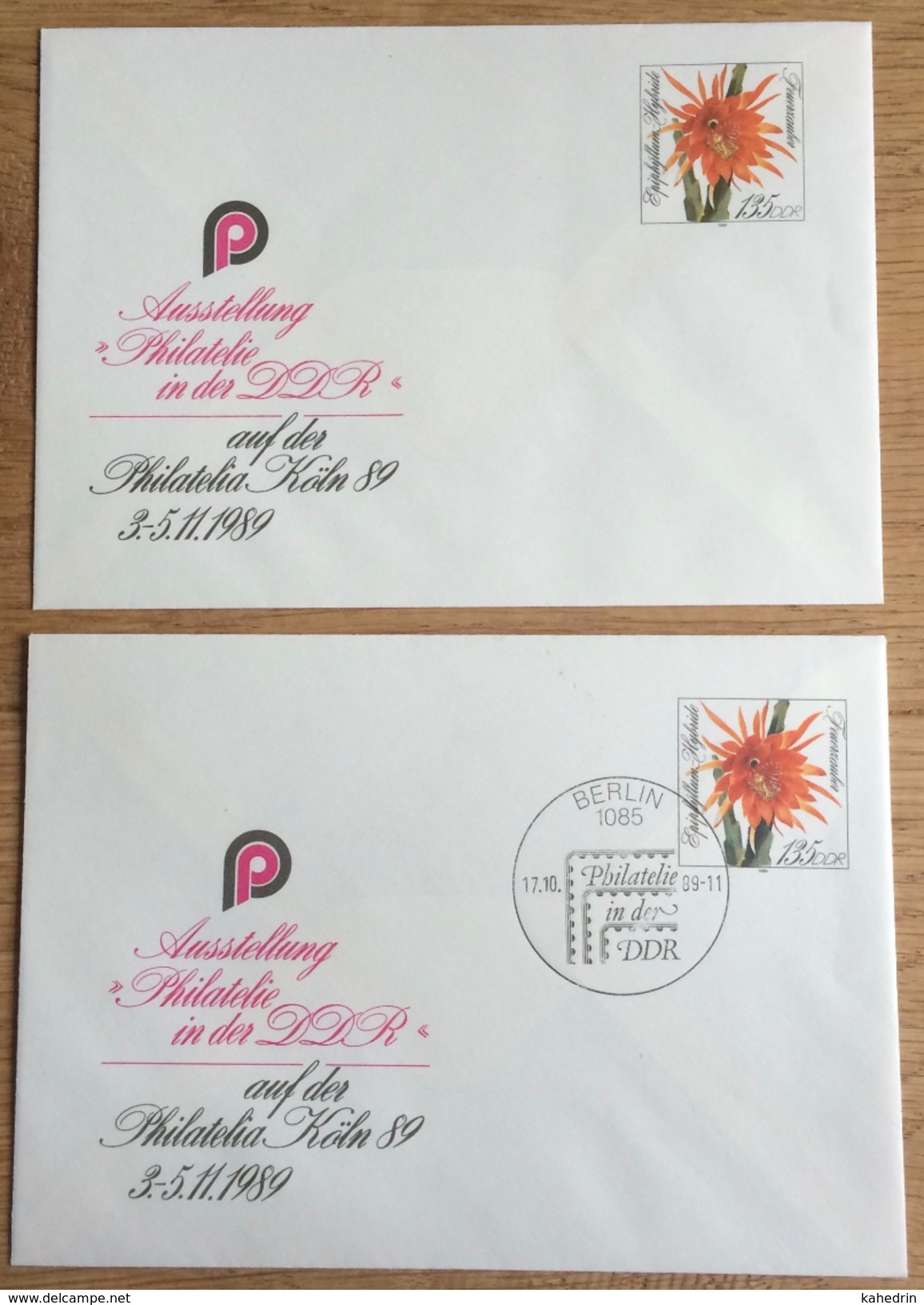 DDR 1989, Berlin 1085, 2 Covers, Special Cancel: Philatelie, Philatelia, Cactus Feuerzauber Hybride Flower ** / (o) - Enveloppes - Oblitérées