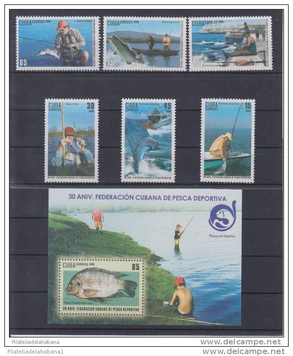 2009.32 CUBA 2010 MNH. 30 ANIV DE LA PESCA DEPORTIVA. SERIE + 1 HOJA. SEA FAUNA. FISH. FISHING - Ongebruikt