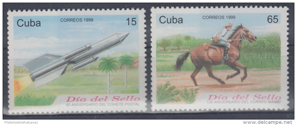 1999.10- * CUBA 1999. MNH. DIA DEL SELLO. STAMP DAY. POSTAL ROCKET &amp; MAMBI MAIL. COHETE POSTAL. CORREO MAMBI. - Unused Stamps