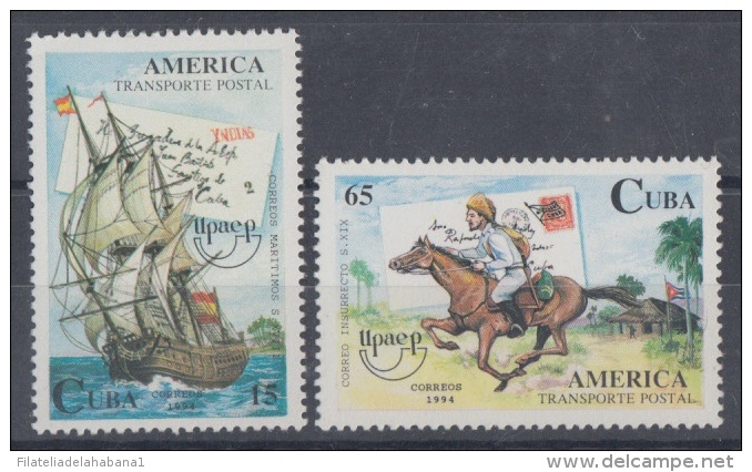 1994.49 CUBA 1994. MNH. AMERICA UPAEP. BARCO. CORREO MAMBI. SHIP. MAMBI MAIL IN HORSE. - Unused Stamps