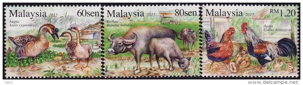 Malaysia 2015 S#1534-1536 Farm Animals MNH Fauna Bird Goose Chicken Buffalo Zodiac - Malesia (1964-...)