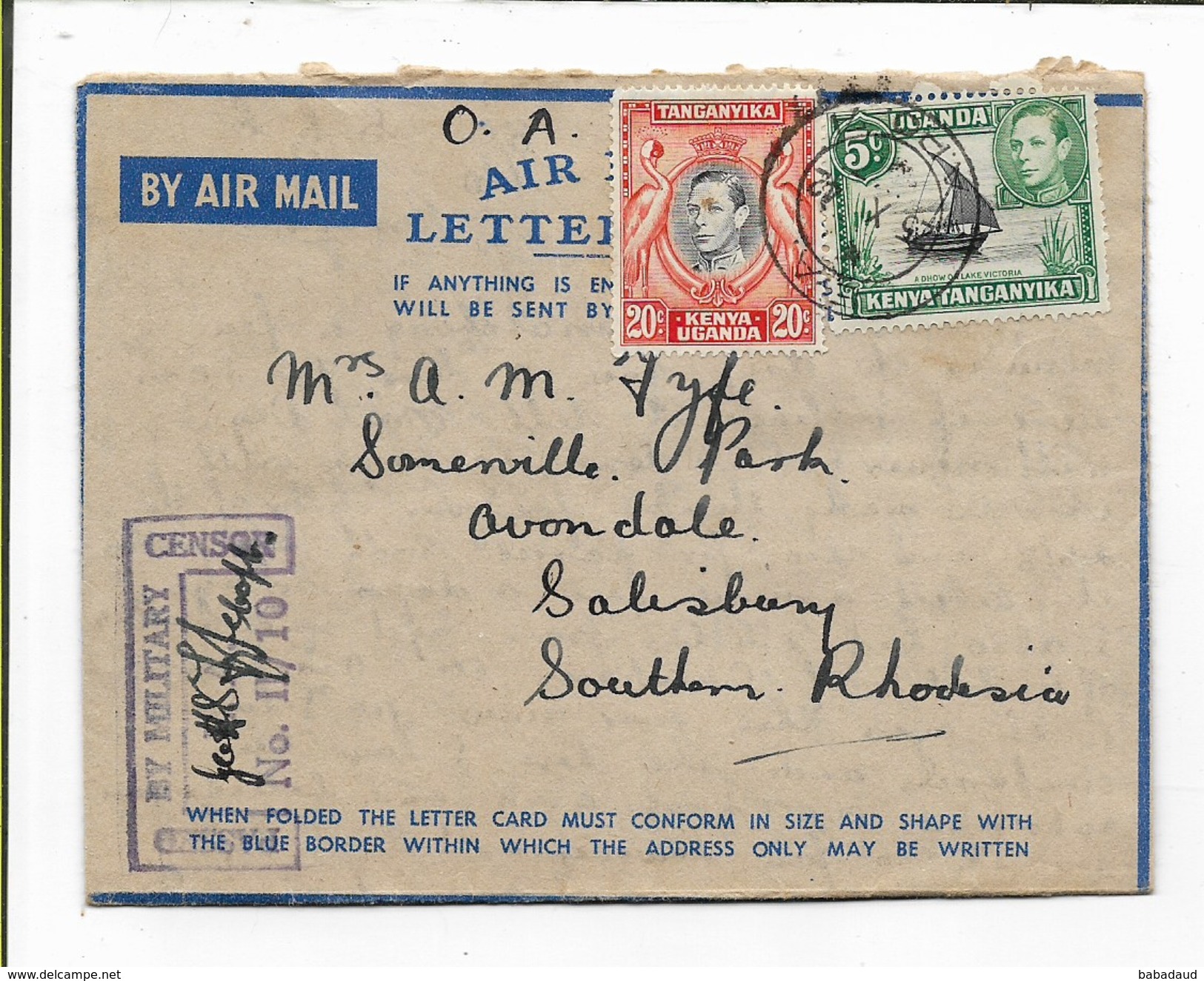 Somaliland Camel Corps, Burao  (m/s) Air Letter 1942, E.A. A.P.O. 71 (Berbera, Somaliland), Censor II / 10 > S. Rhodesia - Kenya, Uganda & Tanganyika