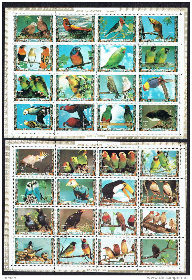 1972  2 Feuilles De 16 Timbres &laquo;Oiseaux Exotiques&raquo; Perroquets Et Autres  Oblitérées - Umm Al-Qiwain