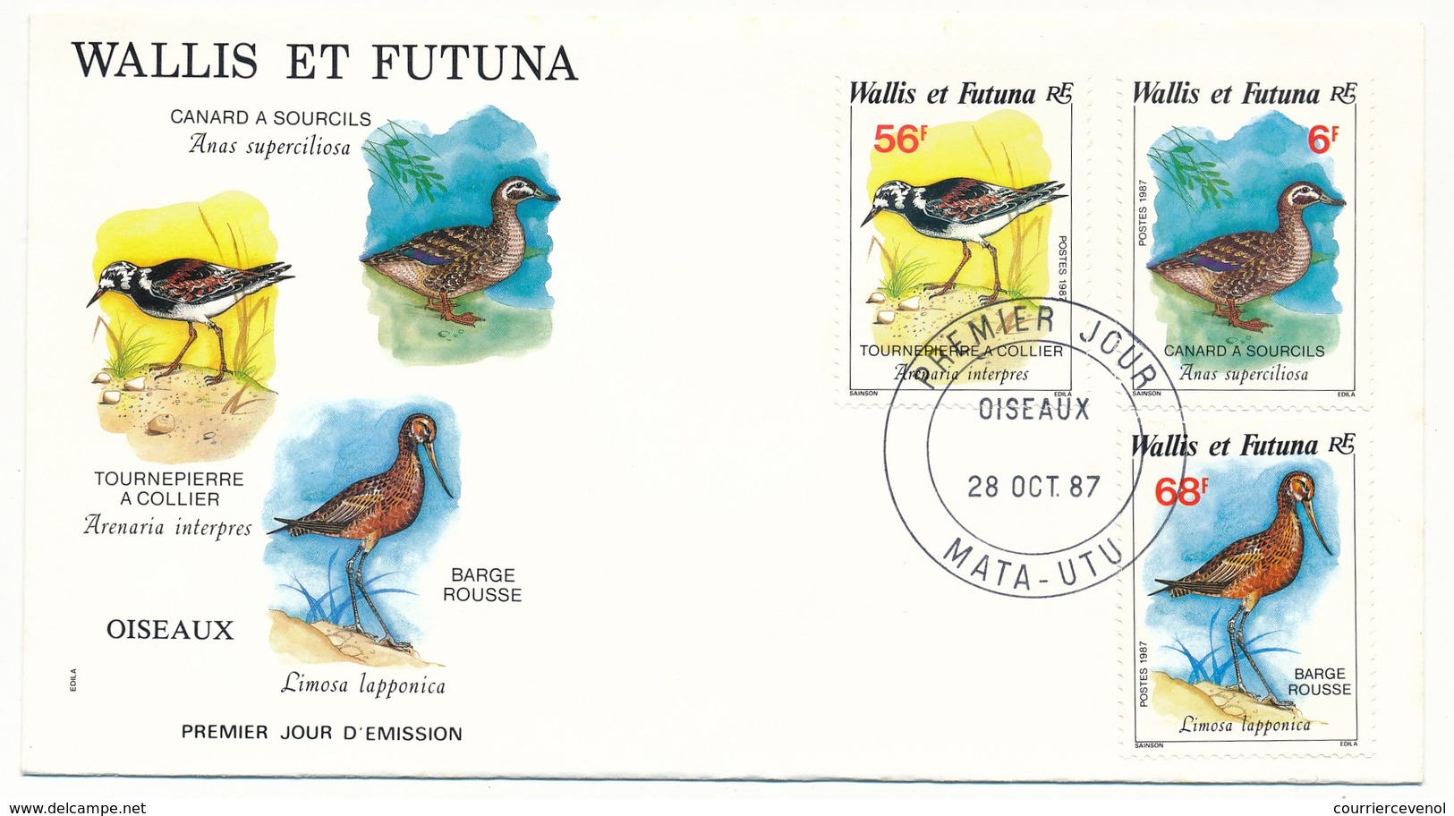 WALLIS ET FUTUNA => 2 FDC - OISEAUX - 28 Oct 1987 - FDC