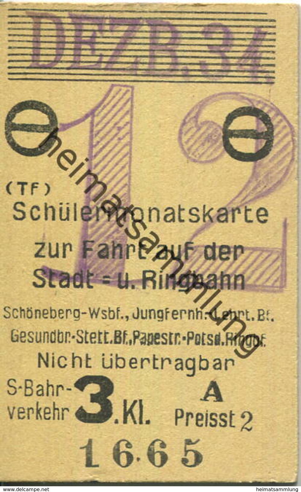 Deutschland - Berlin - Schülermonatskarte 1934 Zur Fahrt Auf Der Stadt Und Ringbahn - S-Bahnverkehr - Fahrkarte 3.Klasse - Europe