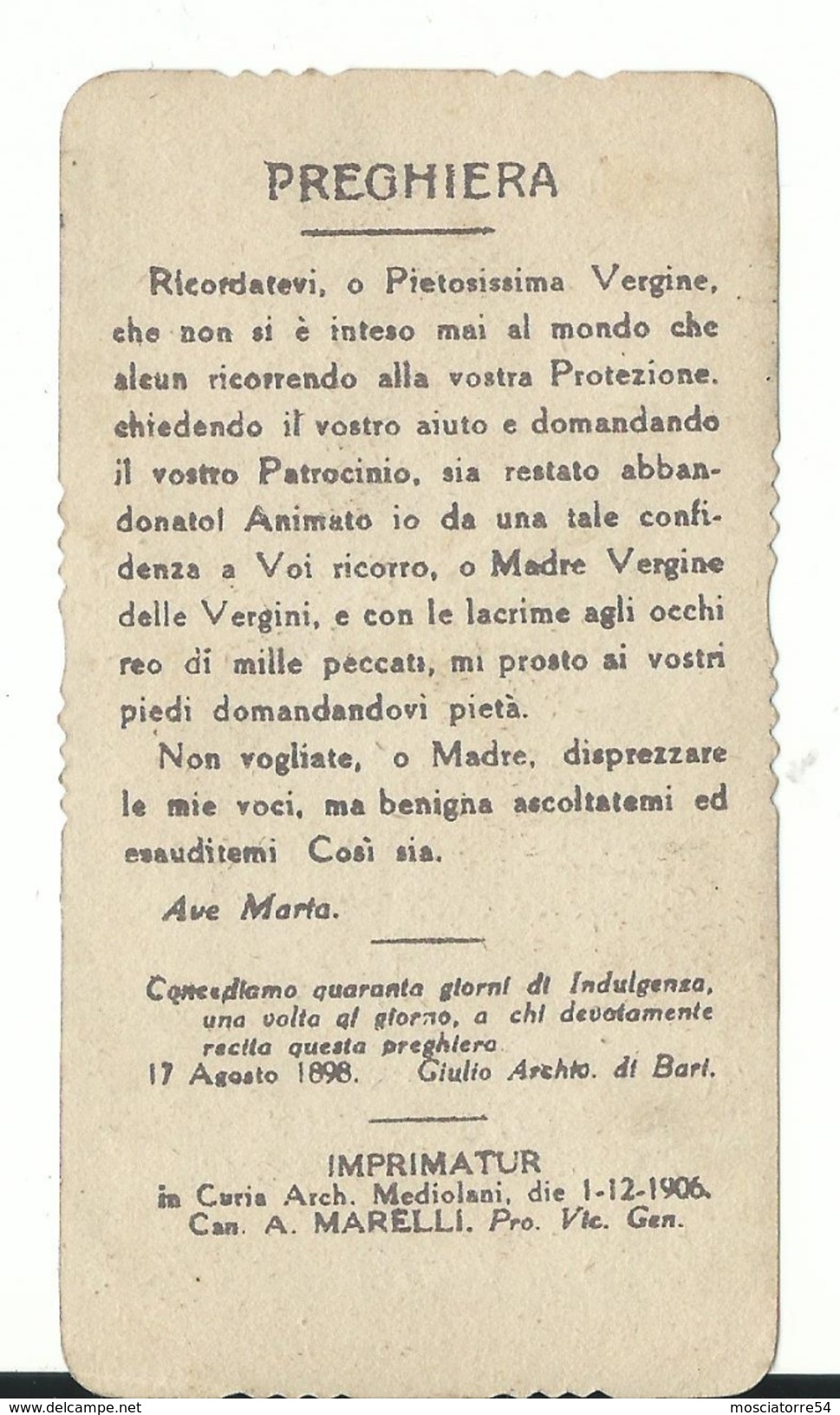 Vergine Del Pozzo  - Imprimatur 1906 - Santini
