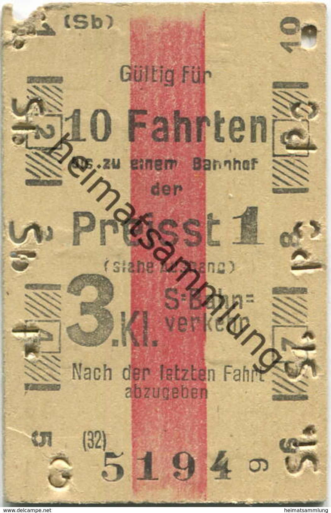 Deutschland - Berlin - S-Bahn-Verkehr - 10 Fahrten Bis Zu Einem Bahnhof Der Preisstufe 1 - Fahrkarte 3. Klasse - Rücksei - Europe