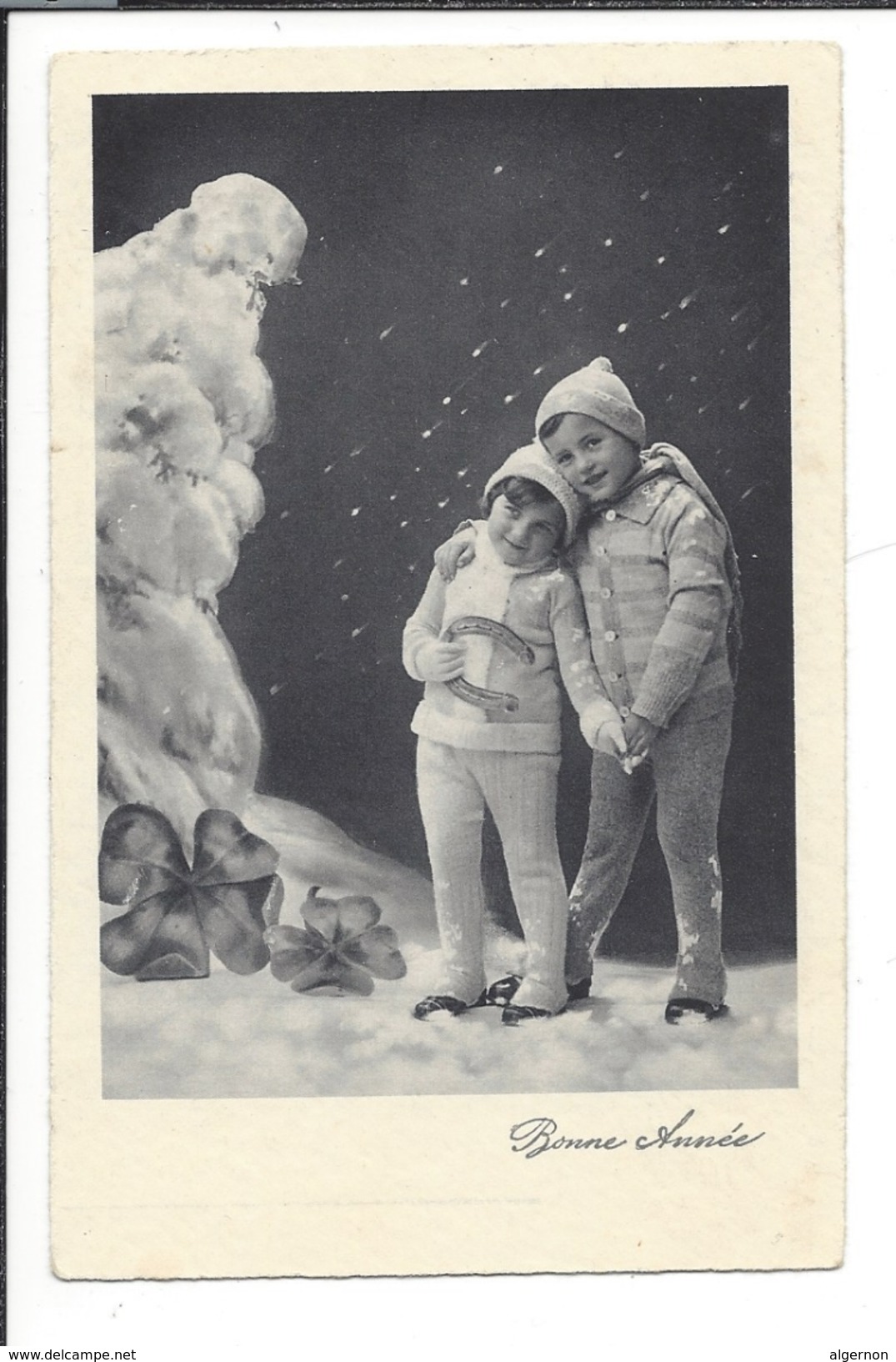 16603 - Bonne Année Couple  Enfants Lutins Trèfle à Quatre Neige - Anno Nuovo