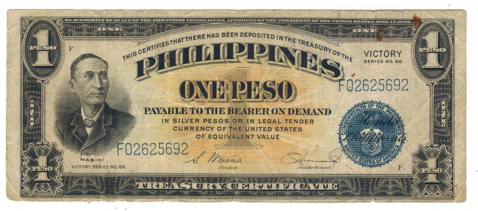 Philippines, 1 Peso Victory, Used, See Scan.Free Ship. To USA. - Filipinas