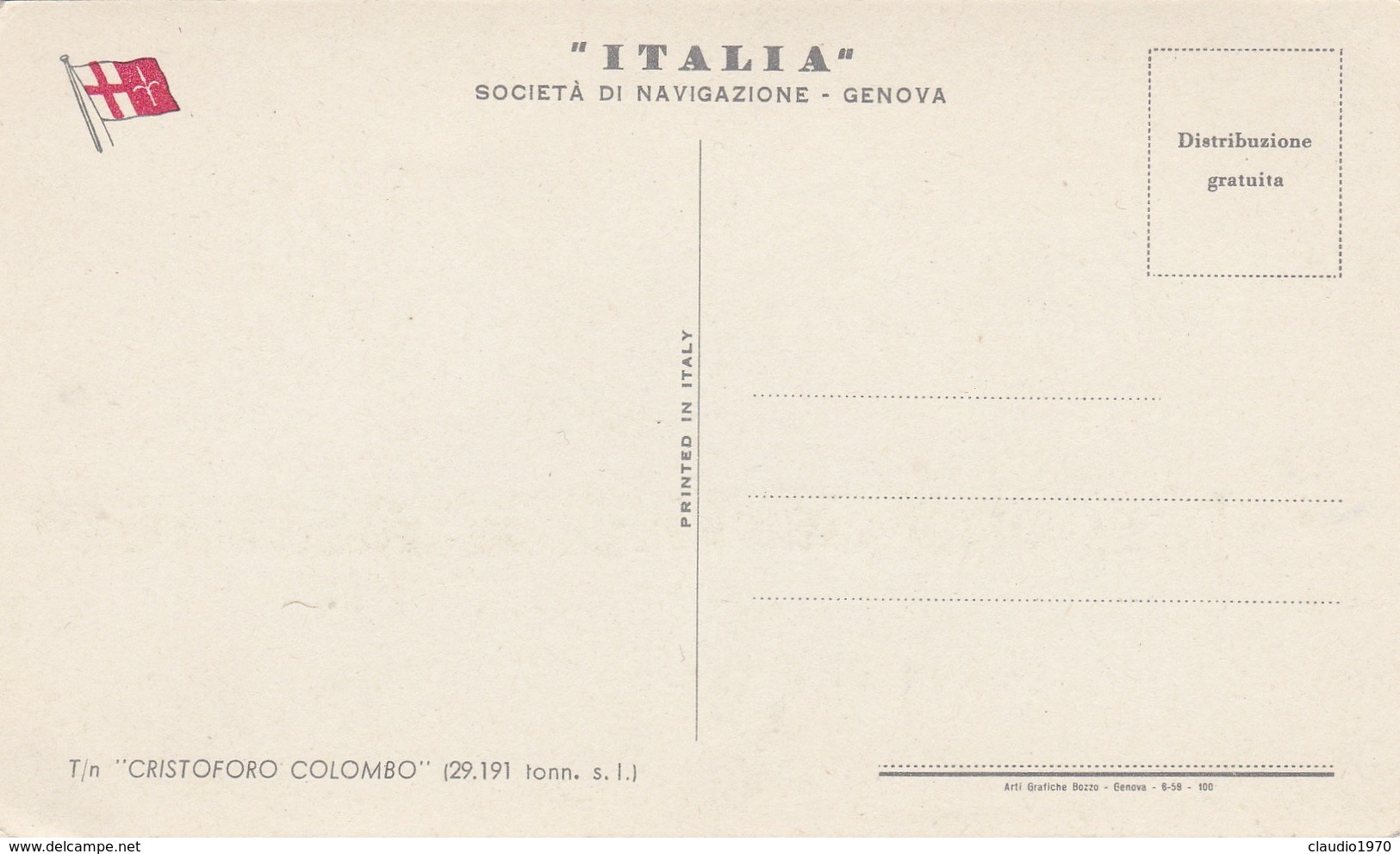 Cartolina - Postcard    - Italia  Societa'. Cristoforo Colombo Di Navigazione - Genova - Altri & Non Classificati