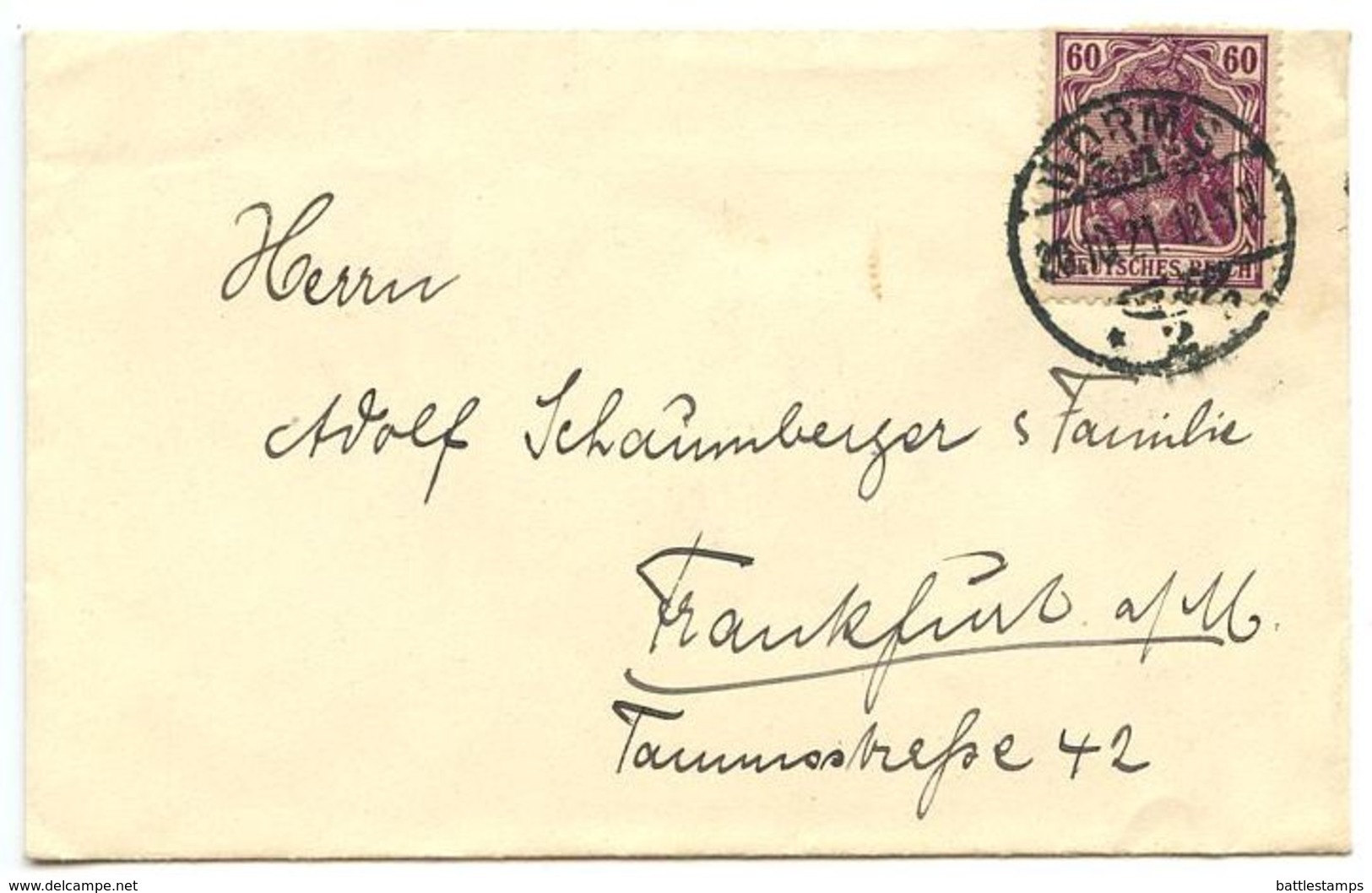 Germany 1921 Cover Worms To Frankfurt W/ 60pf. Germania - Briefe U. Dokumente