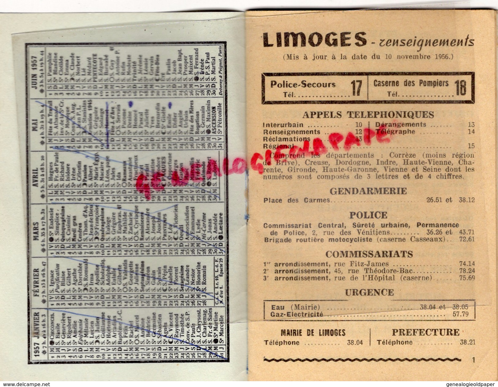 87 - LIMOGES - CARNET CALENDRIER AGENDA- ANDRE FAURE- 194 AV. MARECHAL LECLERC-1957- GARE - MEDECIN-CHIRURGIEN- - 1950 - ...