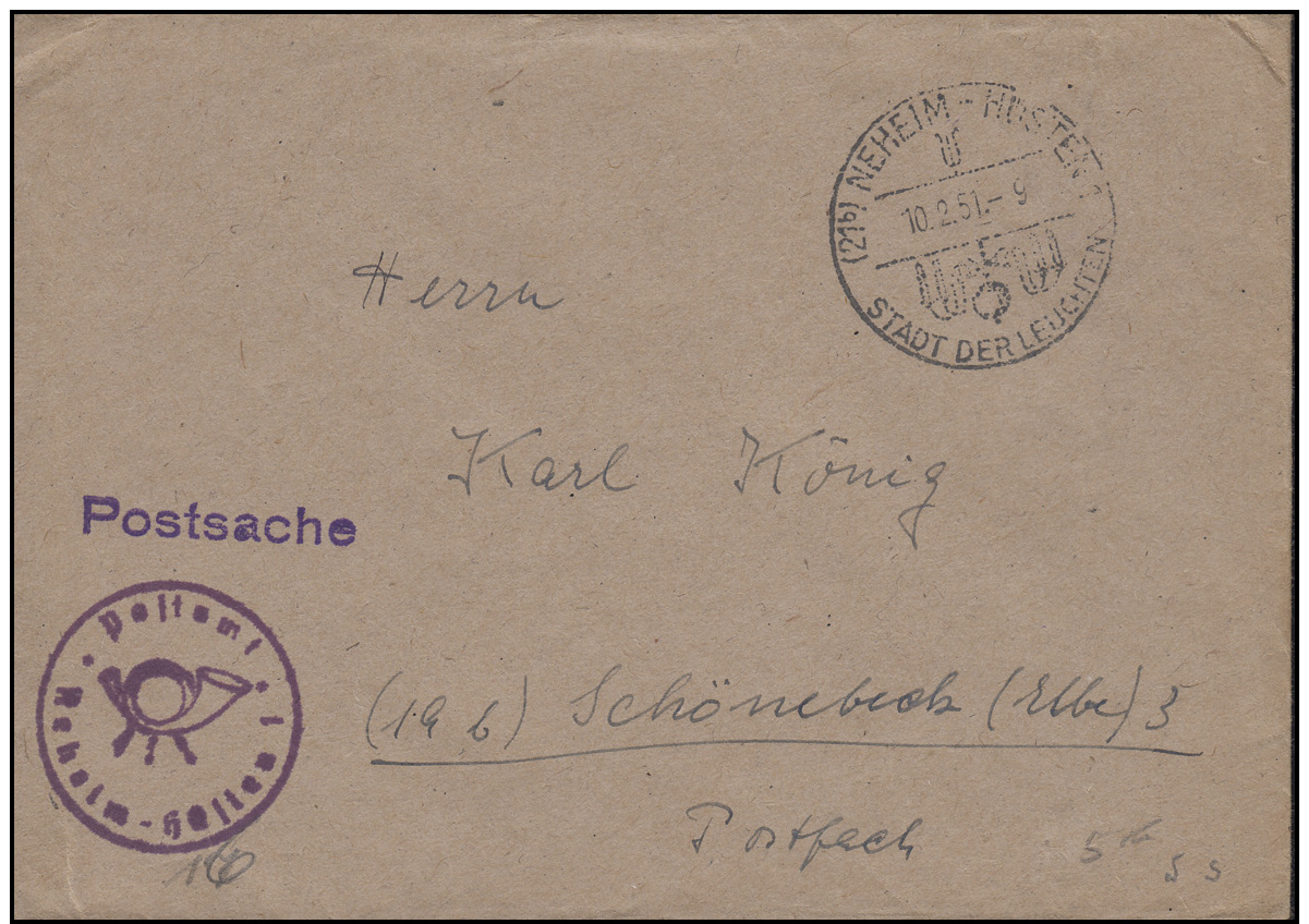 Postsache Mit SSt NEHEIM-HÜSTEN 1 STADT DER LEUCHTEN 10.2.1951 Nach Schönebeck - Elektrizität