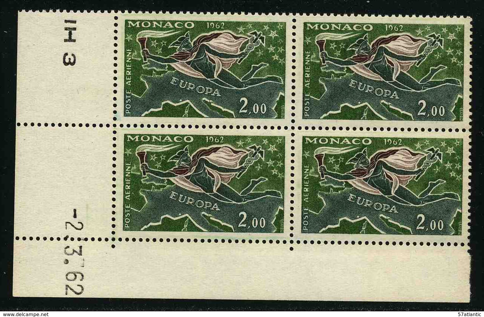 MONACO - YT PA 79 ** - TIMBRES NEUFS ** EN BLOC DE 4 COIN DATE - Aéreo