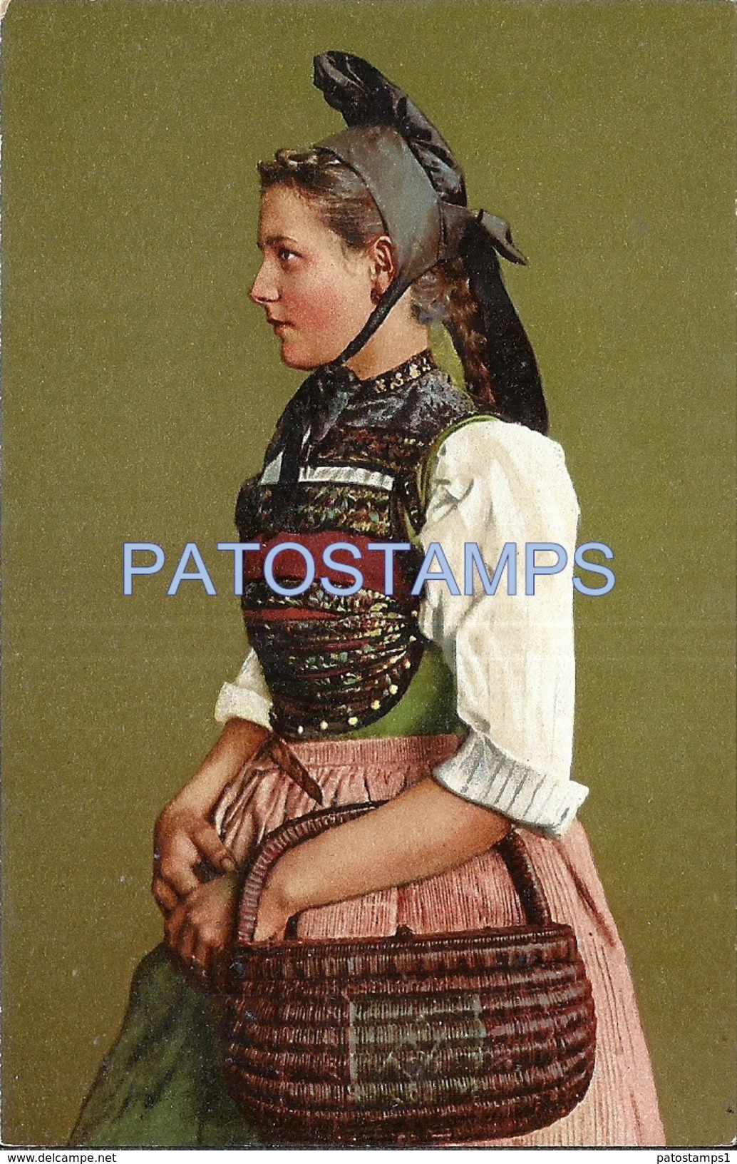 70974 SWITZERLAND SCHAFFHAUSEN HALLAUER COSTUMES GIRL WITH BASKET POSTAL POSTCARD - Hallau