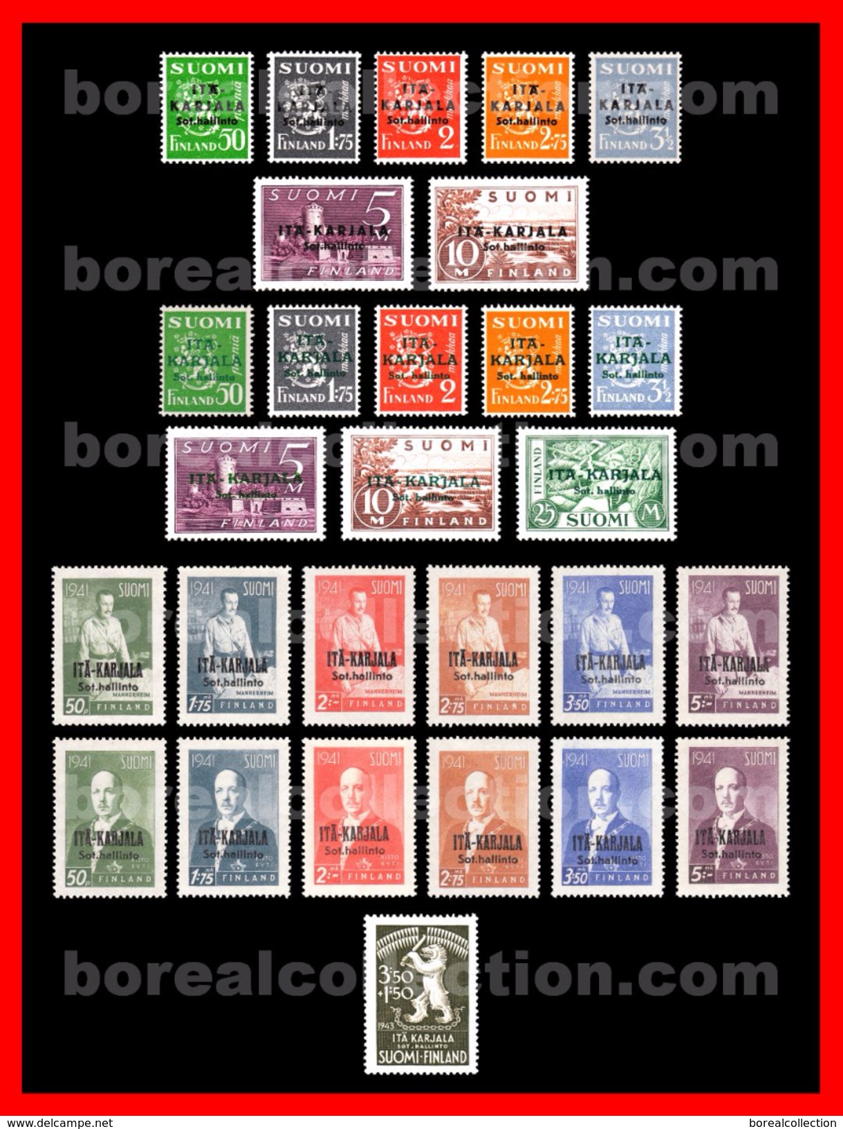 FINLAND MNH 1941-1943 East Karelia Scott N1-28 Occupation Russia WWII - FULL SET - Militares