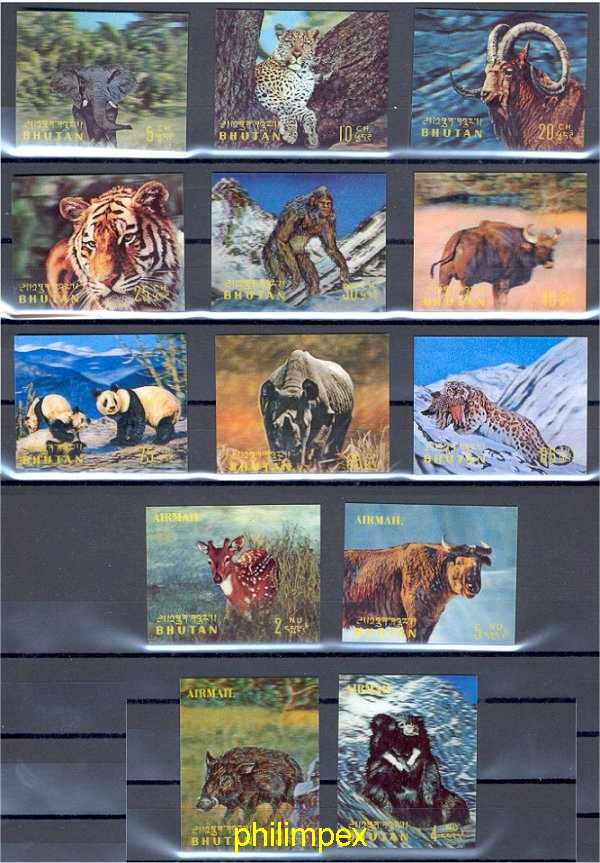 BHUTAN - ANIMALS, 3 D STAMPS COMPLETE SET FROM 1970 NEVER HINGED **! - Bhutan