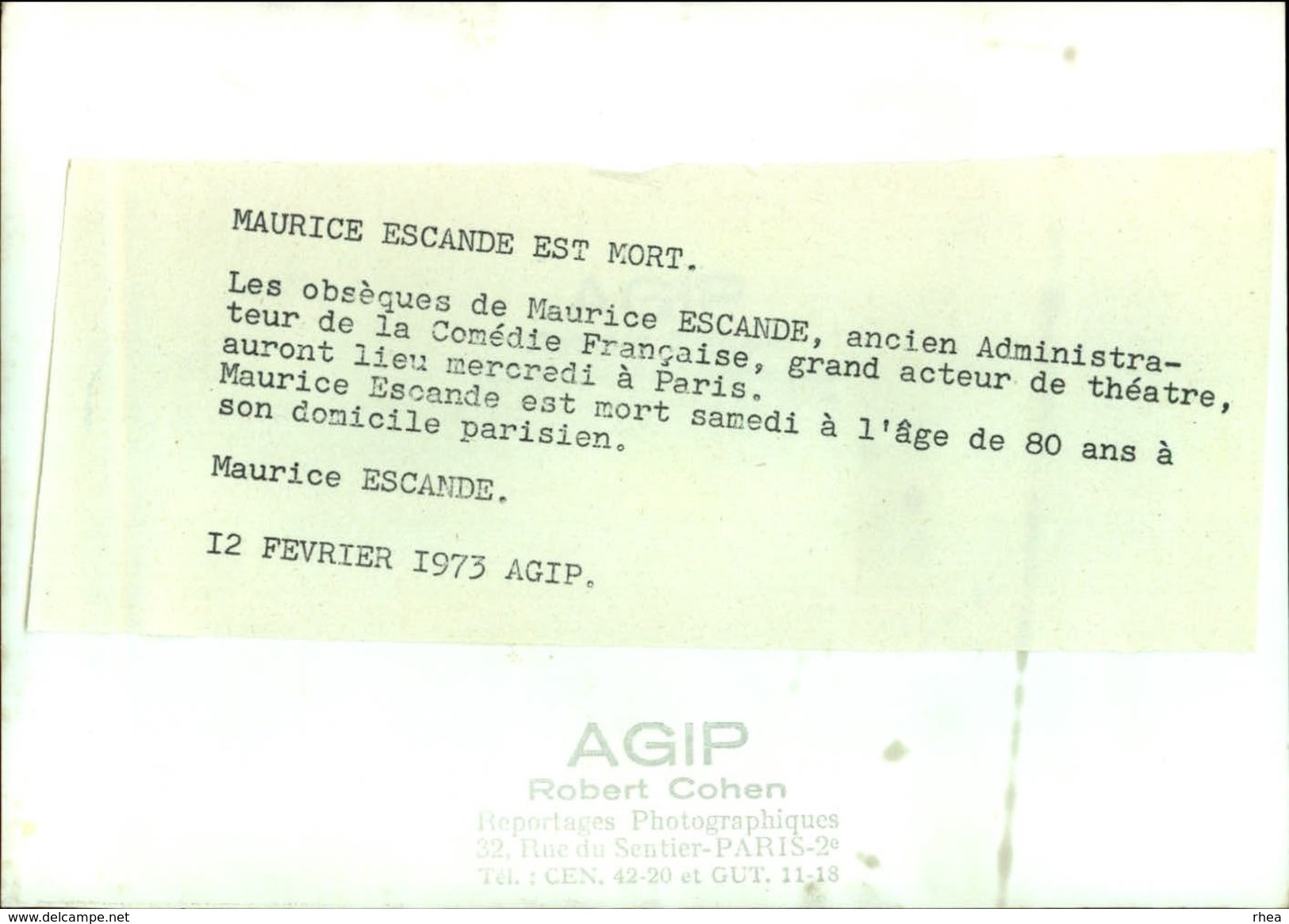 PHOTO - Photo De Presse - MAURICE ESCANDE - Administrateur De La Comédie Française - 1973 - Célébrités