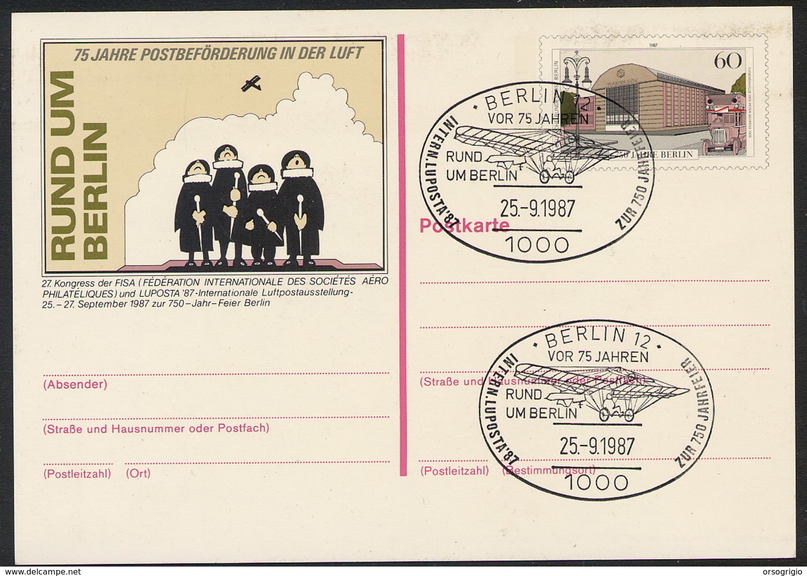 GERMANY - FDC 1987  -  Cartolina Intero Postale - RUND UM BERLIN - Postkarten - Ungebraucht