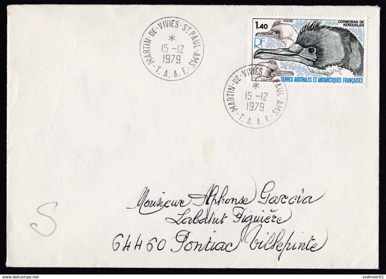 French Antarctic Territory (TAAF): Cover Martin-de-Vivies-St-Paul, 1979, 1 Stamp, Bird (traces Of Use) - Lettres & Documents