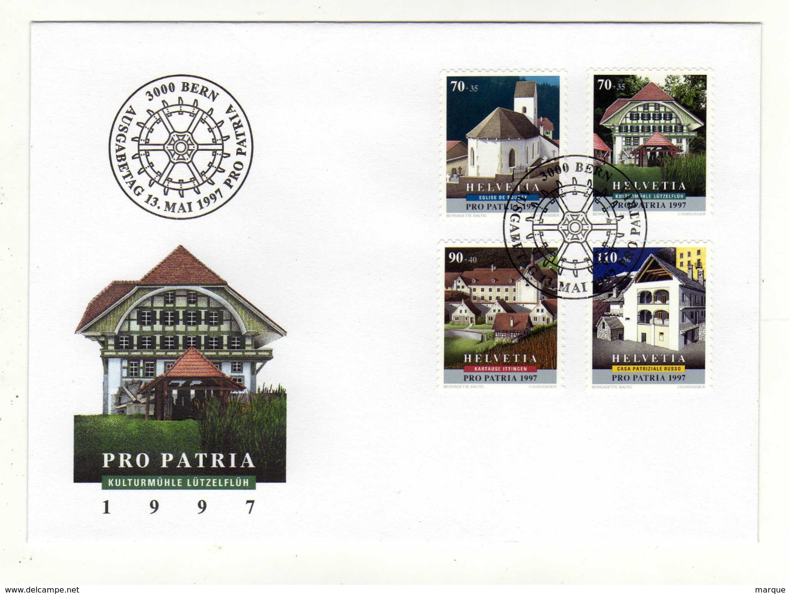 Enveloppe HELVETIA SUISSE 1er Jour Oblitération PRO PATRIA 3000 BERN 13/05/1997 - Storia Postale