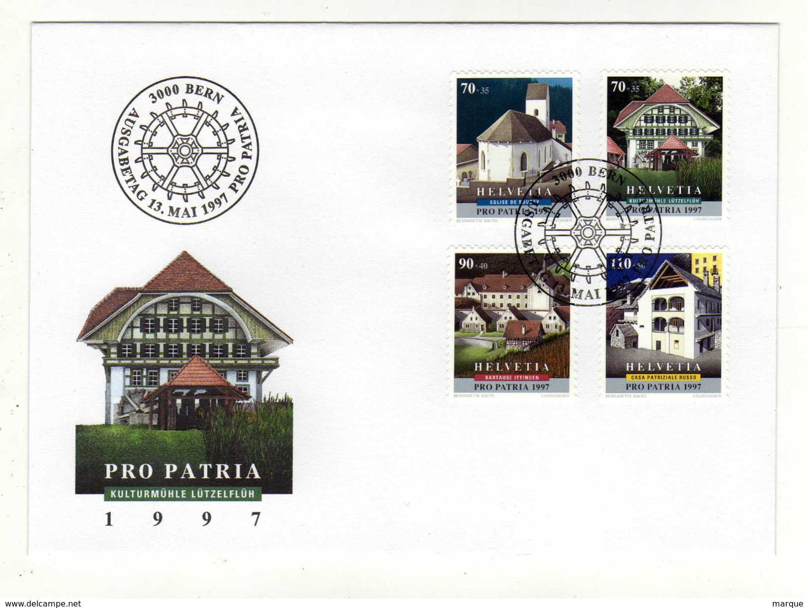 Enveloppe HELVETIA SUISSE 1er Jour Oblitération PRO PATRIA 3000 BERN 13/05/1997 - Briefe U. Dokumente