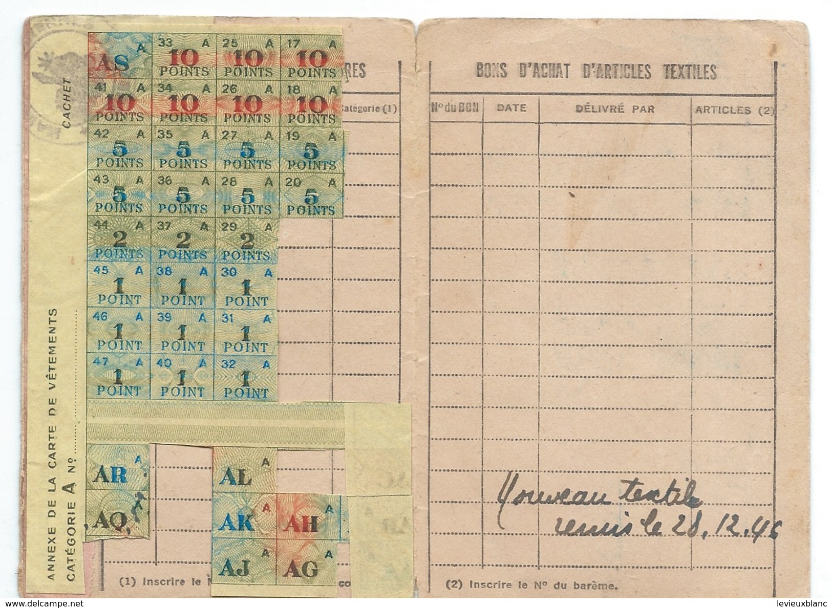 Carte De .vêtements Et D'Articles Textiles/Sec.d'Etat à La Production Industr./Garennes/Eure/Burriez/1946 OL92 - 1939-45
