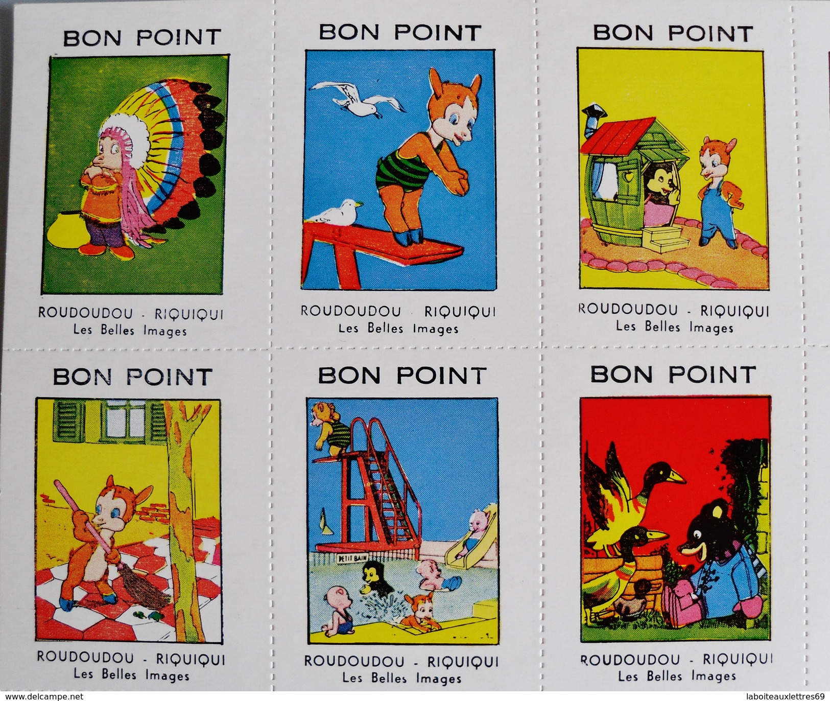 32 BONS-POINTS ROUDOUDOU ET RIQUIQUI LES BELLES IMAGES - PLAQUE NON DECOUPEE