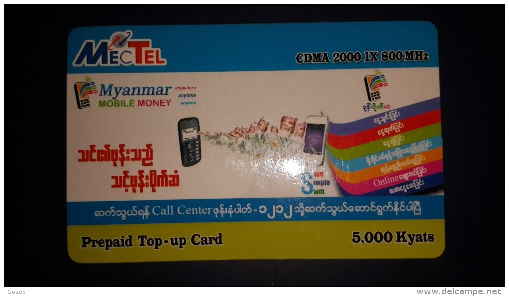 Myanmar-MECTEL-prepiad Top-up Card-(10)-(cdma 2000ix 800mhz)-(5000kyays)(1120000022820493)-used Card+1card Prepiad Free - Myanmar