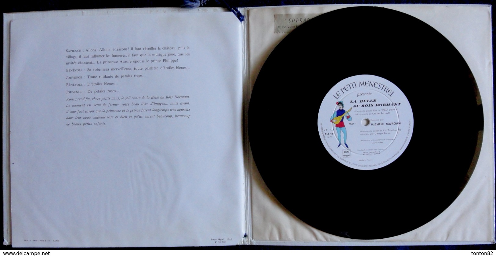 La Belle au Bois Dormant - Raconté par Michèle Morgan - Livre et Disque 33 T. - Un Album du Petit Ménestrel n°45 - 1959