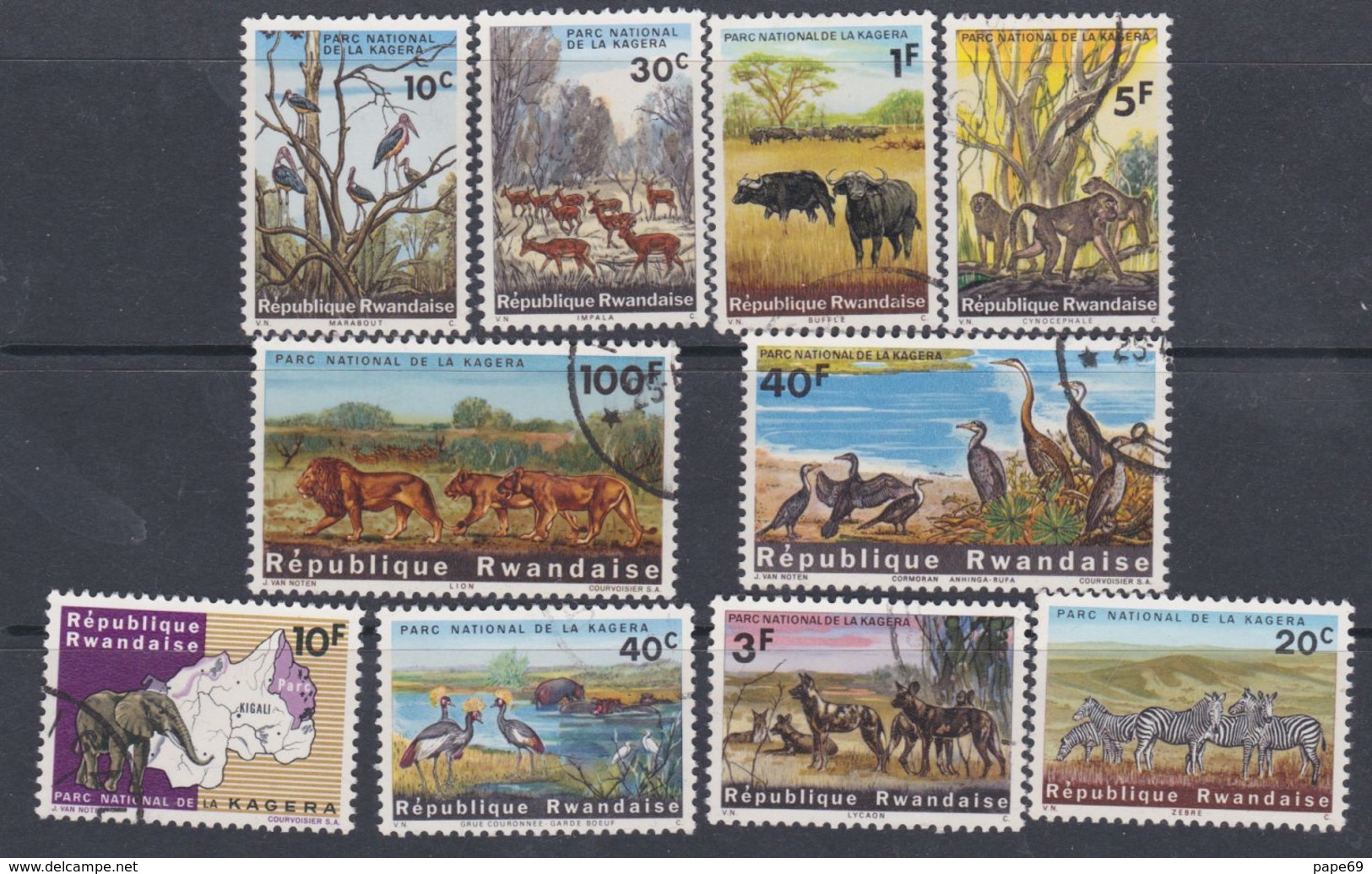 Rwanda N° 98 / 107 XX, O  Parc National De La Kagera, Les 10 Valeurs  Sans Charnière Ou Oblitérations Légères Sinon TB - Used Stamps