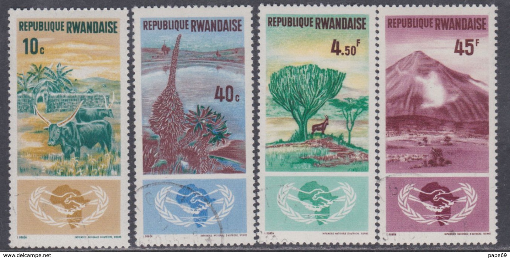 Rwanda N° 118 / 21 XX, O  20ème Ann. De L'O. N., Les 6 Valeurs  Sans Charnière Ou Oblitérations Légères Sinon TB - Oblitérés