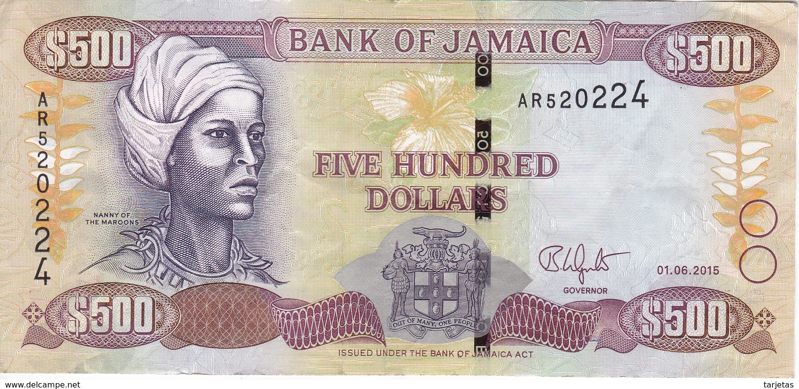 BILLETE DE JAMAICA DE 500 DOLLARS DEL AÑO 2015  (BANKNOTE) - Jamaica