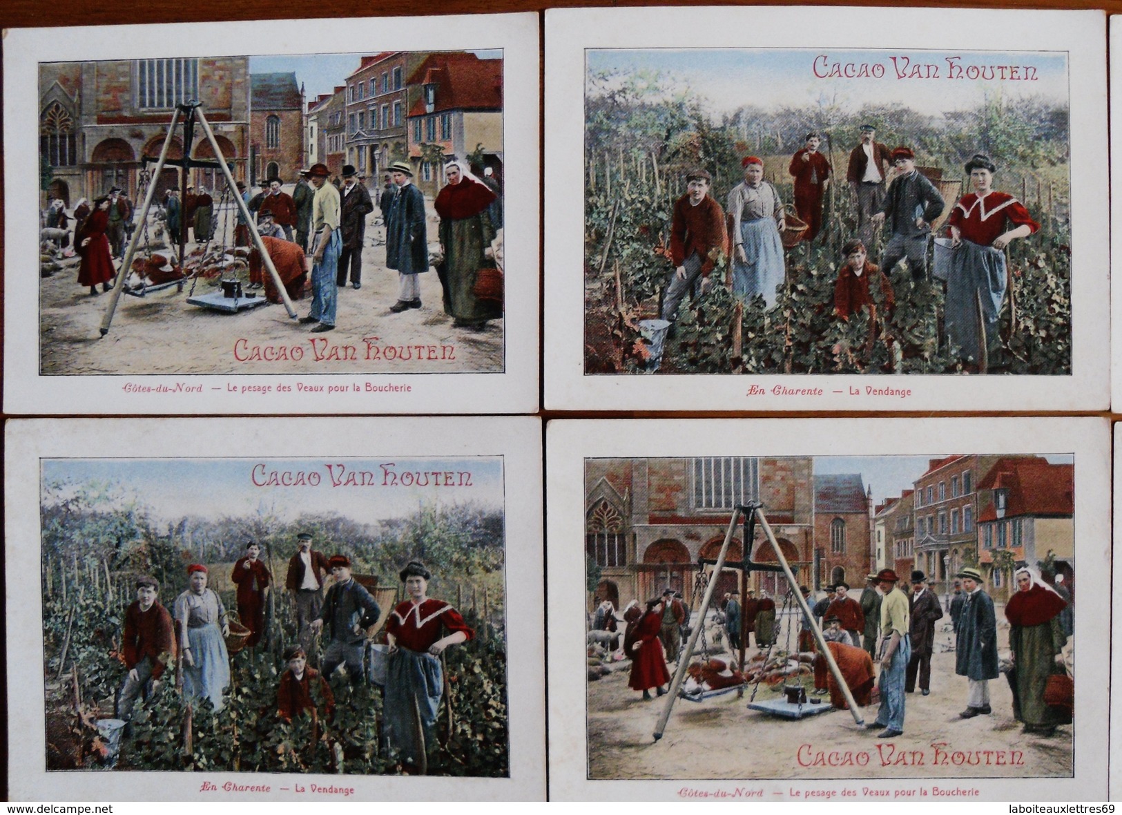 LOT 7 CARTES PUBLICITAIRES CACAO VAN HOUTEN - REGIONS FRANCAISES ET METIERS - Van Houten