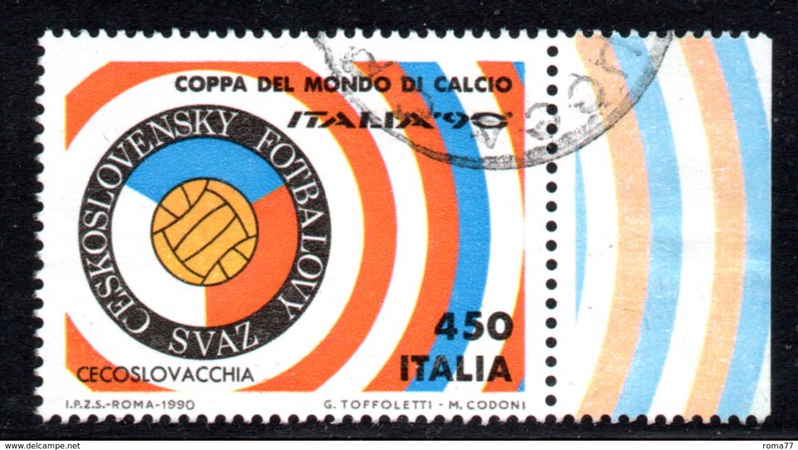 R1659 - ITALIA - 1990 - Usato - 450 Lire Coppa Rimet Di Calcio - Cecoslovacchia - 1981-90: Afgestempeld