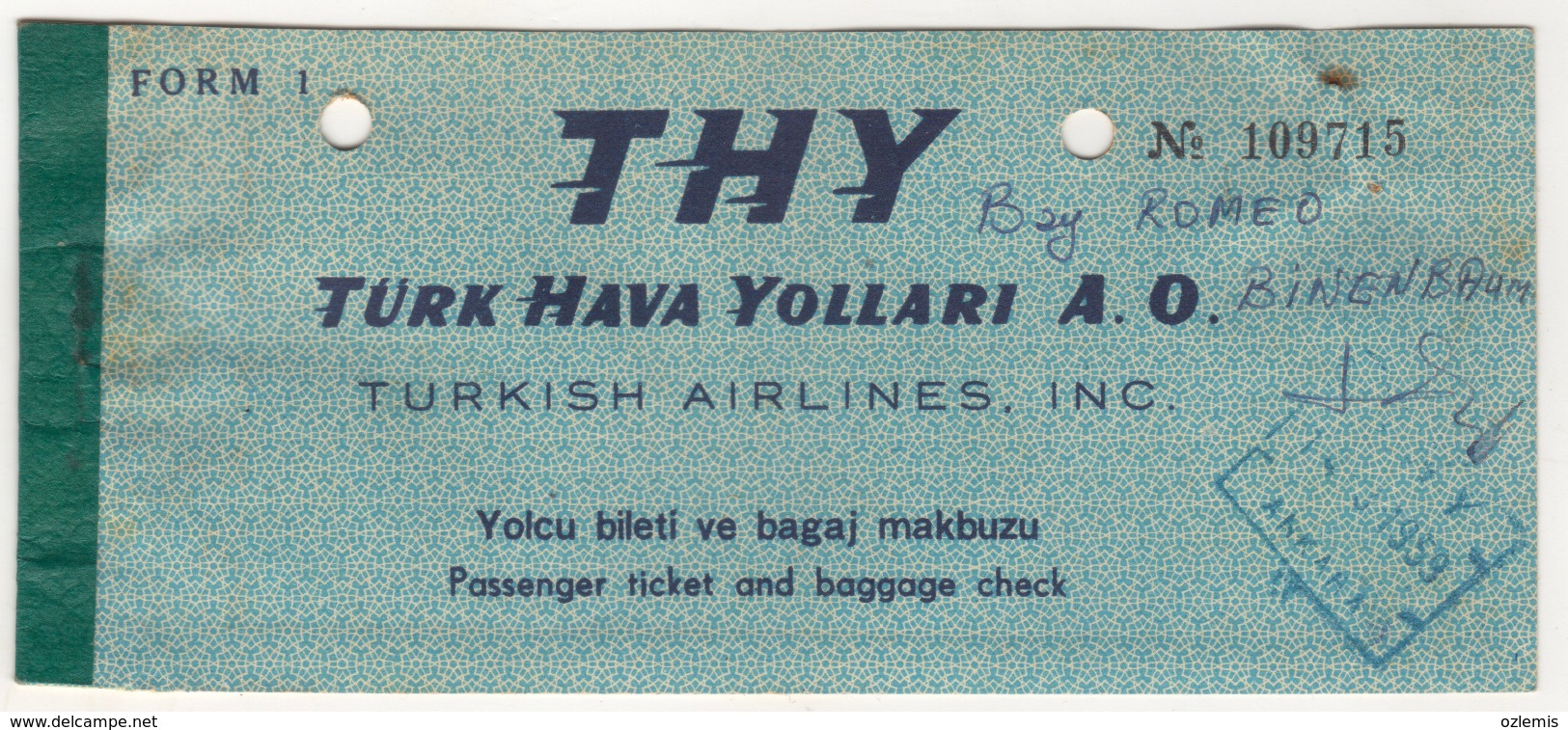 TURQUIE,TURKEI,TURKEY,TURKISH AIRLINES  TICKET - Tickets