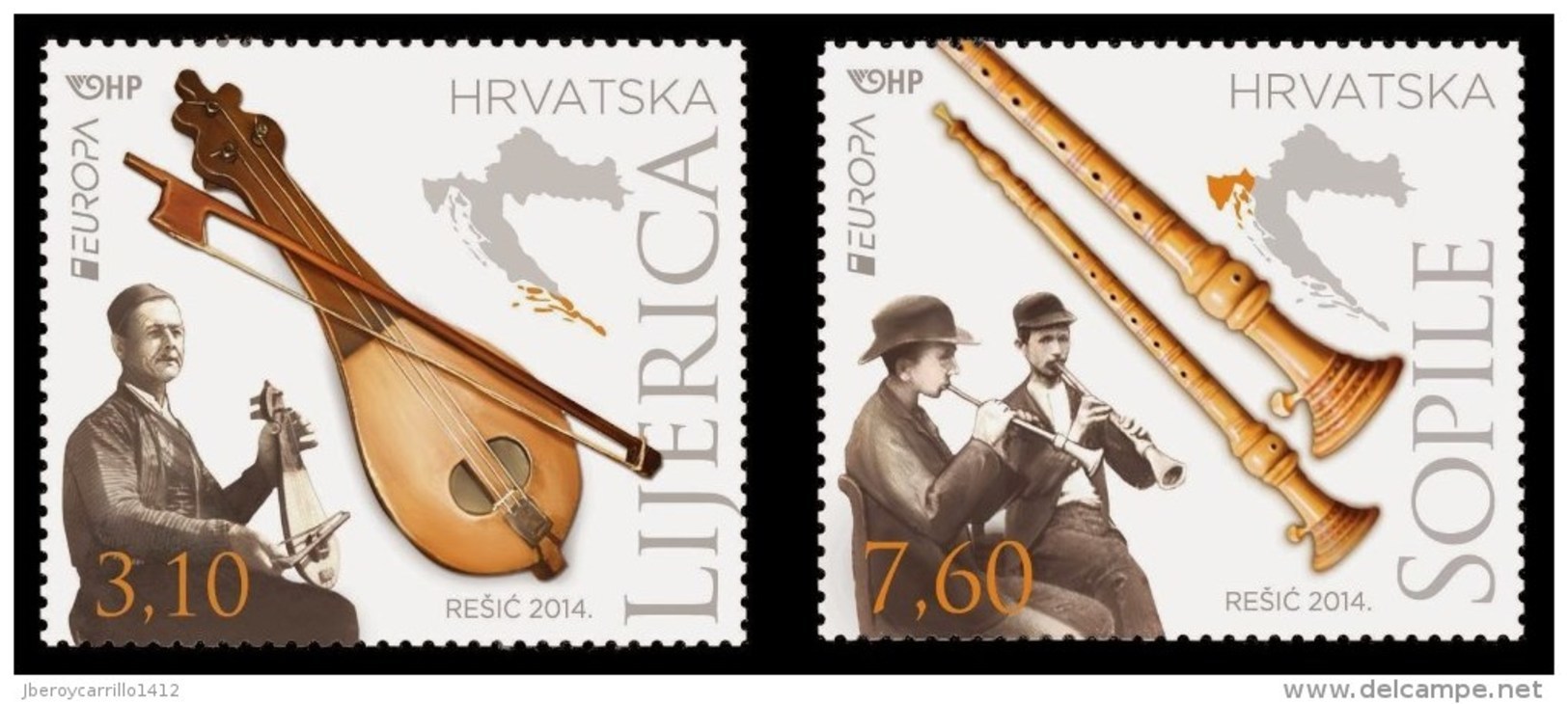 CROACIA/CROATIA/ HRVATSKA/ KROATIEN  -EUROPA 2014-  " INSTRUMENTOS MUSICALES NACIONALES"-  SERIE De 2 V. - 2014