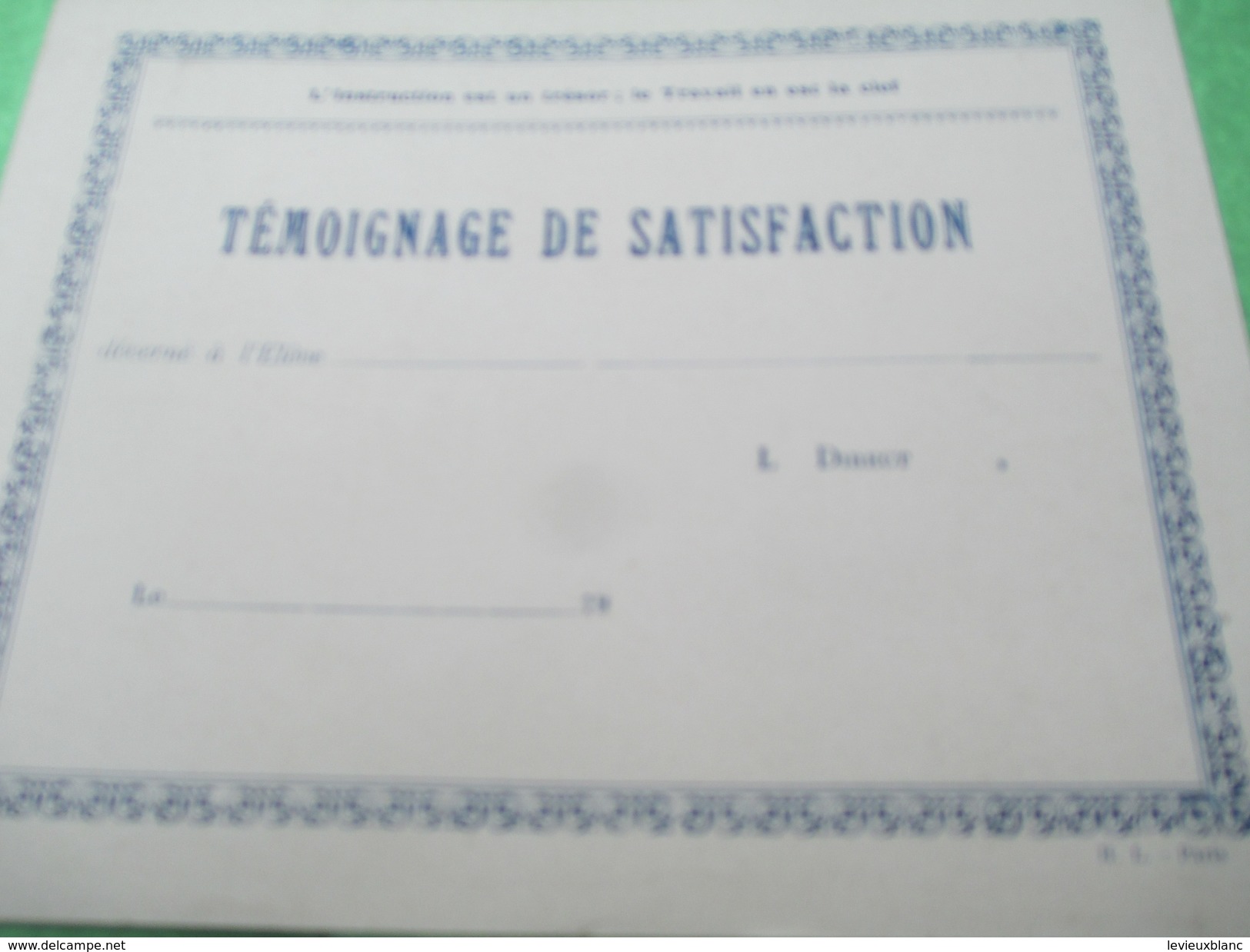 Témoignage De Satisfaction/ Fable De La Fontaine / Le Loup Et Le Chien / /HL Paris    CAH157 - Diplome Und Schulzeugnisse