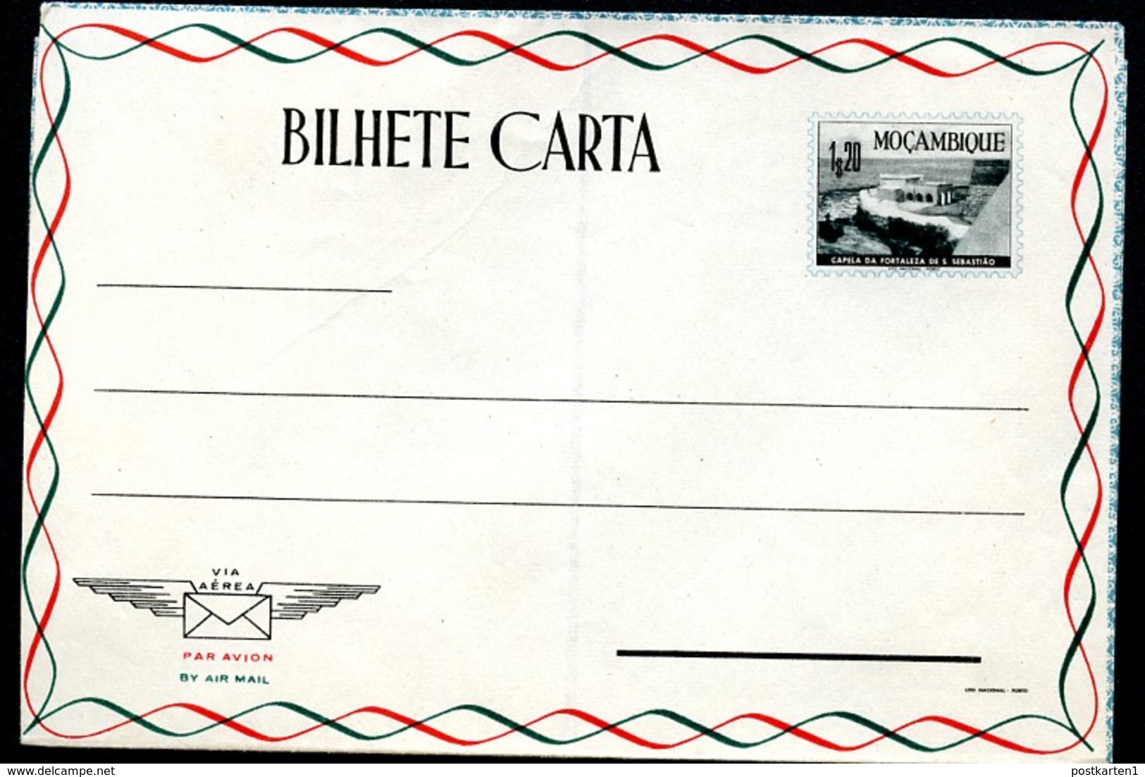 MOZAMBIQUE AEROGRAMME #G12 FORT CALELA DE FORTALEZA Mint 1953 - Mosambik