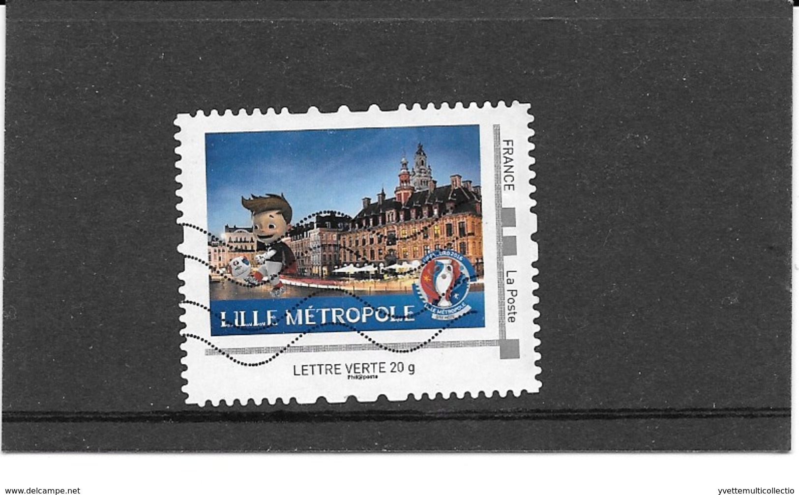 FRANCE 2016.TIMBRE COLLECTOR MONTIMBRAMOI OBLITERE.EURO 2016 DE FOOTBALL. " LILLE  " IDT PHILAPOSTE. LETTRE VERTE 20 G - Usati