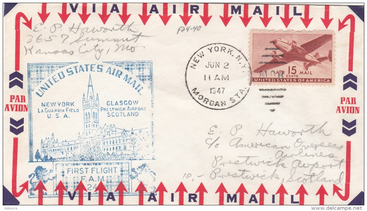 USA 1947 - Sondermarke Auf Erstflugbrief Von NEW YORK Nach GLASGOW - Briefe U. Dokumente