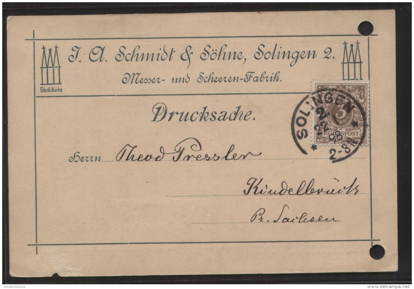 Dt. Reich - MiNr. 45 Als EF Auf Drucksache - Gelaufen Mit Kreisstempel "SOLINGEN 2." Vom 22.1.1898 - Briefe U. Dokumente